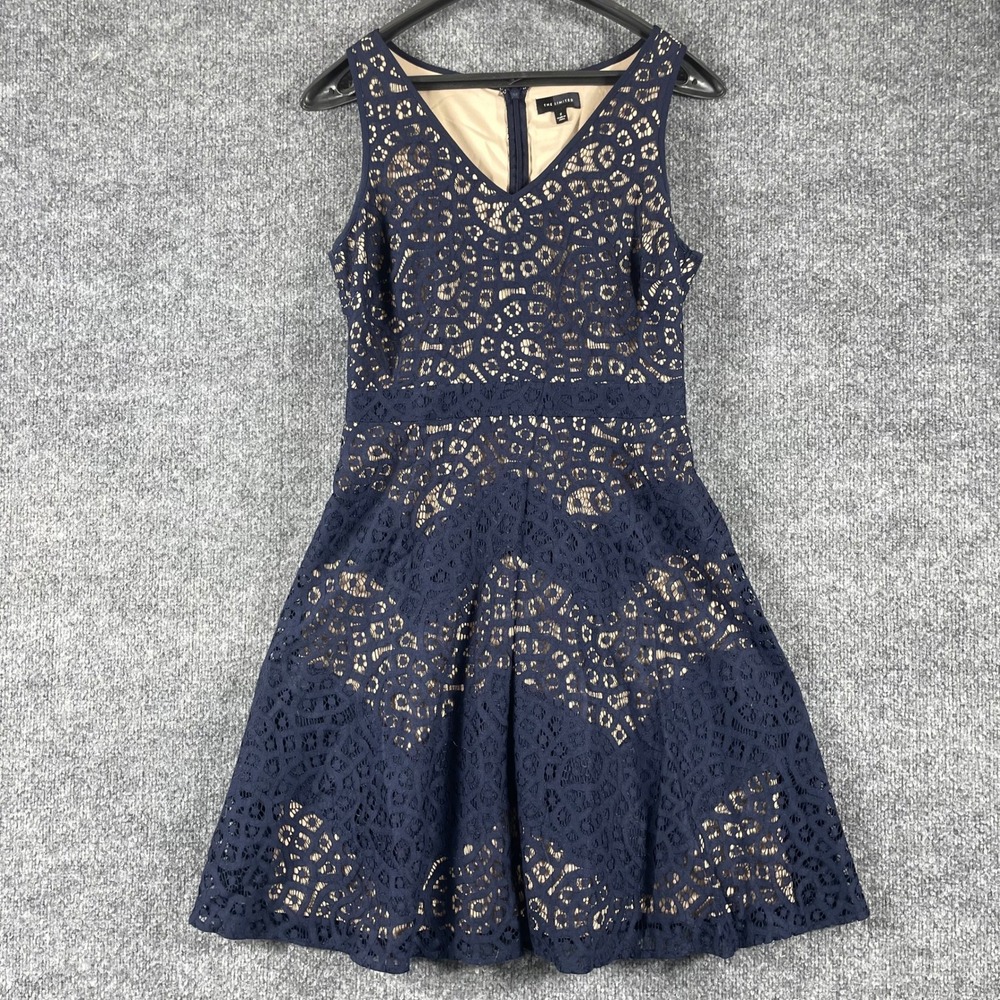 The Limited Dress Womens 2 Navy Blue Lace Fit and Flare Cocktail Sleeveless